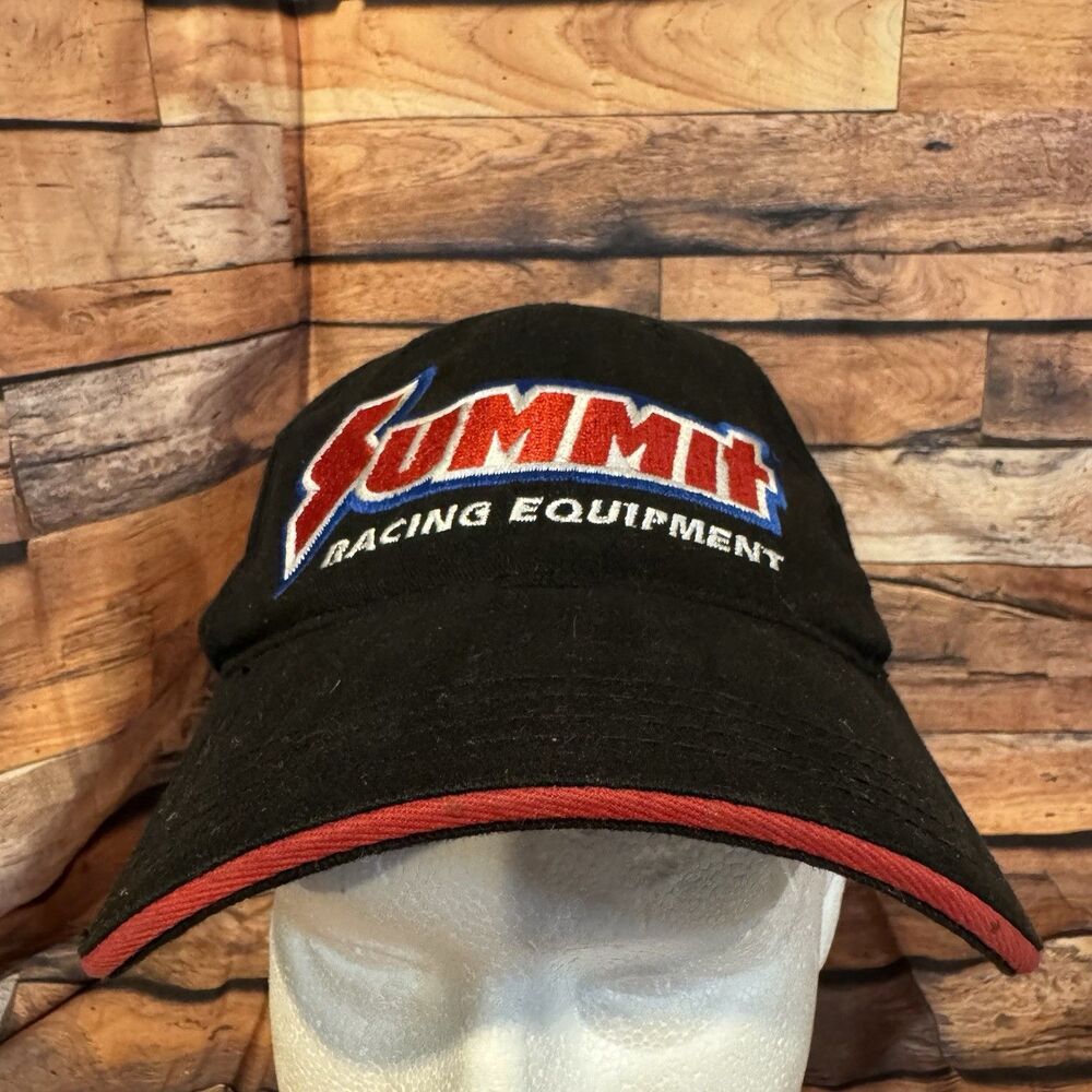 Summit Racing Equipment Hat Black Red Sandwich Brim American Flag Adjustable Cap